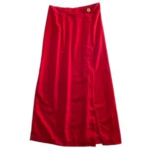 Vtg Cricket Lane Women's Red Comfort Band Elastic Waist Skirt Size 6 Front Split